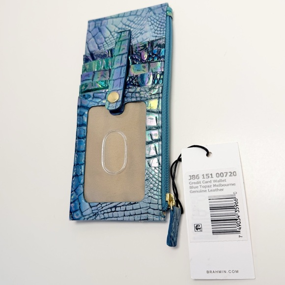 Brahmin Iridescent Croc-Embossed Blue Topaz Melbourne Wallet, Genuine Leather - Picture 6 of 13